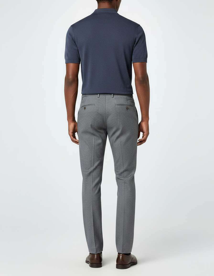 Pantalon Chino Gris Texturé Droit Élégant Homme - Gabardine - vue 2