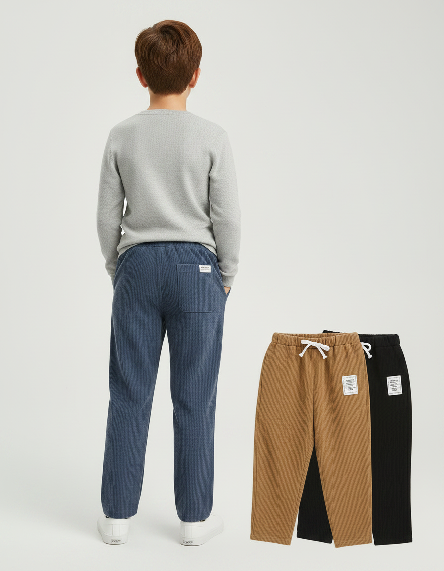 Pantalon Chino Côtelé Décontracté Droit Garçon Plusieurs Couleurs - Bleu Cordé - vue 2