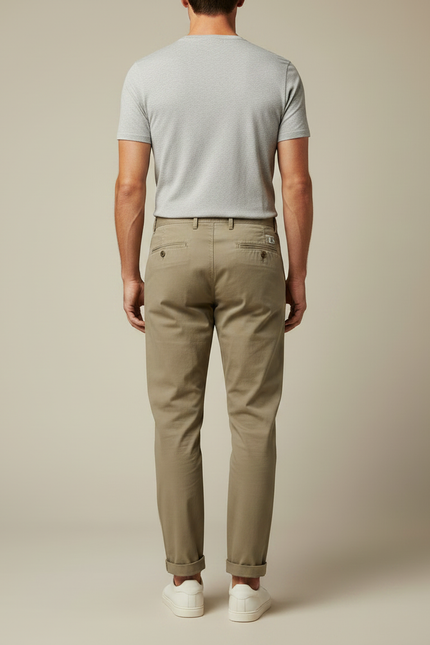 Pantalon Chino Kaki Coton Plissé Tapered Homme - vue 2