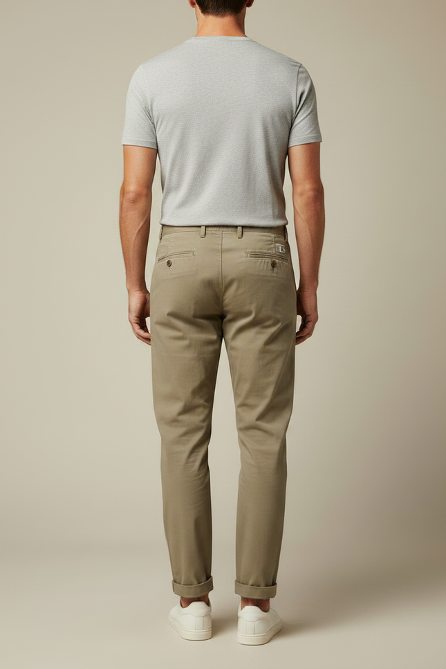 Pantalon Chino Kaki Coton Plissé Tapered Homme - vue 2