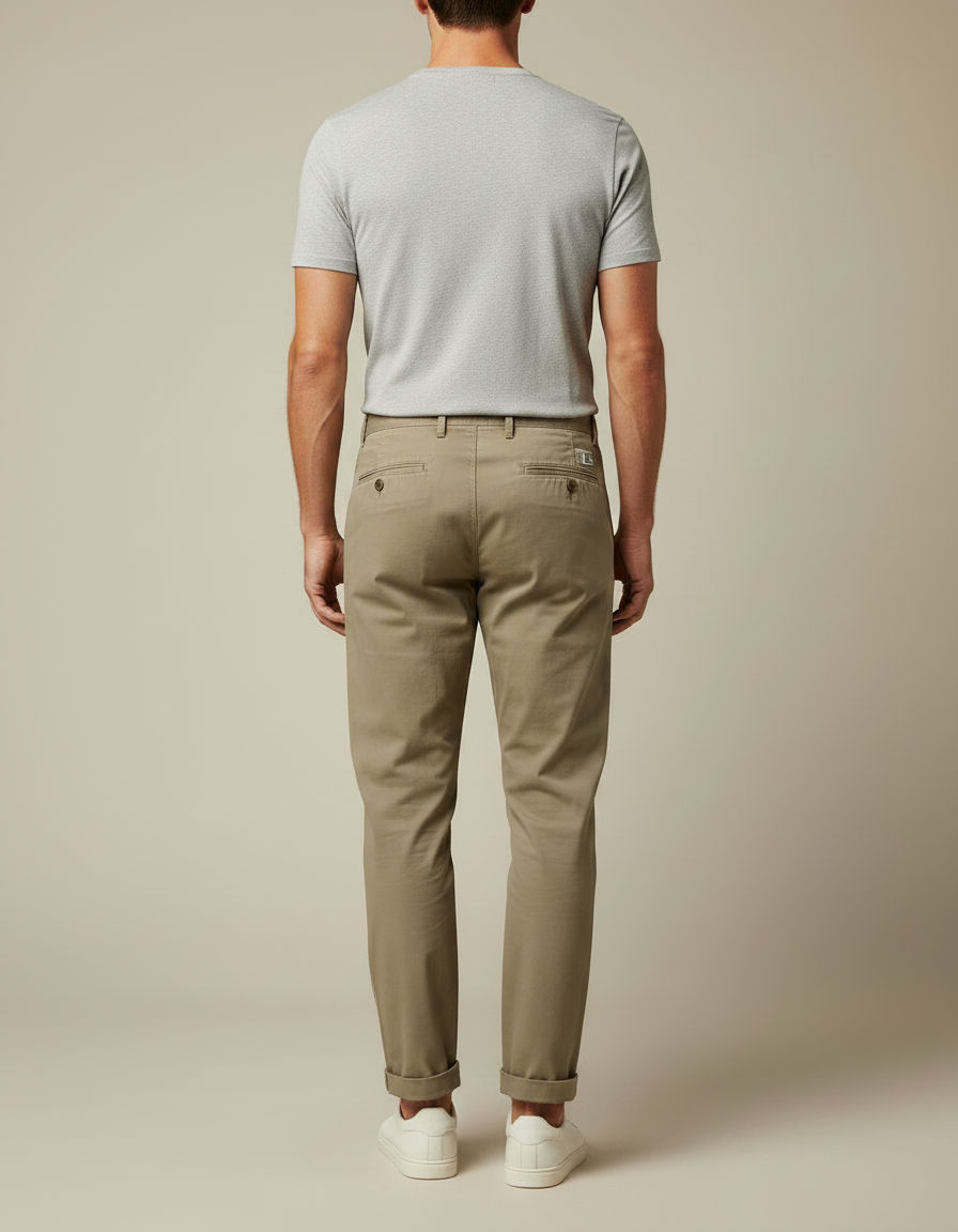Pantalon Chino Kaki Coton Plissé Tapered Homme - vue 2