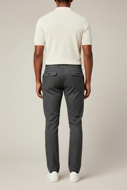 Pantalon Chino Gris Anthracite Motif Texturé Droit Élégant Homme - Polyester - vue 2