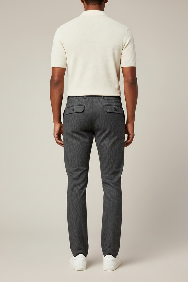 Pantalon Chino Gris Anthracite Motif Texturé Droit Élégant Homme - Polyester - vue 2