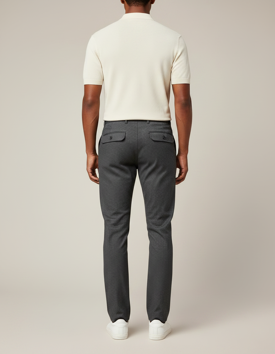 Pantalon Chino Gris Anthracite Motif Texturé Droit Élégant Homme - Polyester - vue 2