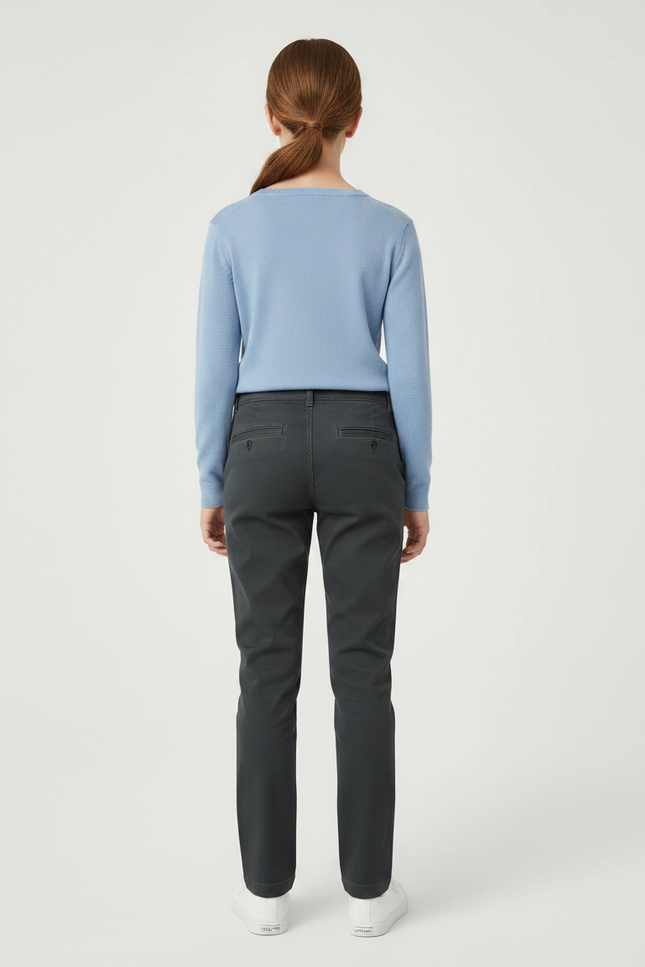 Pantalon Chino Gris Fille Coton Décontracté - vue 2