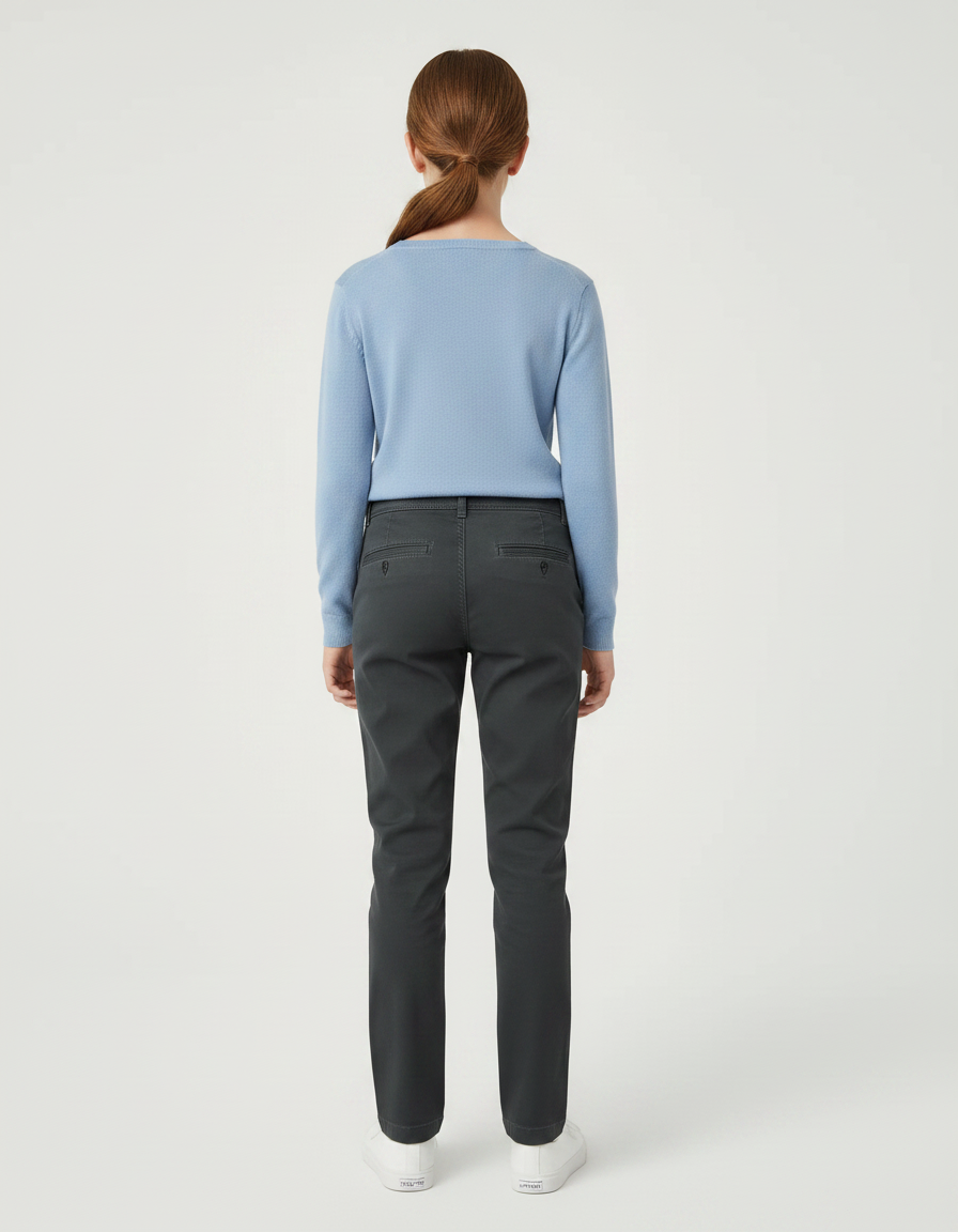 Pantalon Chino Gris Fille Coton Décontracté - vue 2