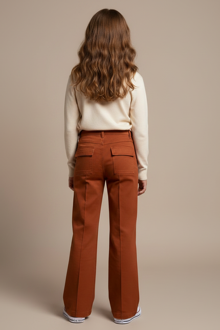 Pantalon Chino Marron Évasé Coton Enfant Décontracté - vue 2