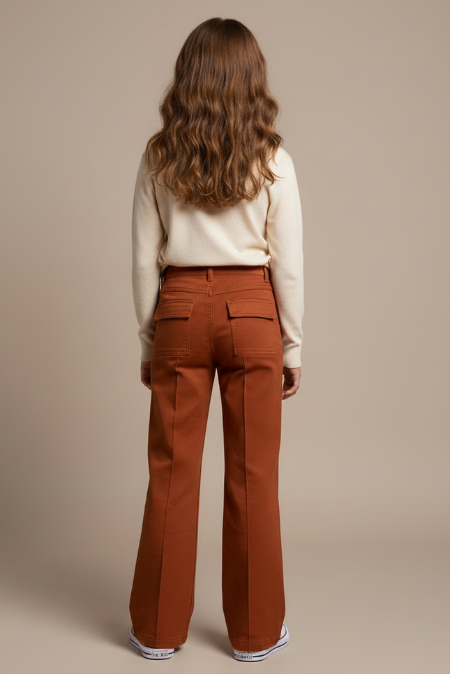 Pantalon Chino Marron Évasé Coton Enfant Décontracté - vue 2