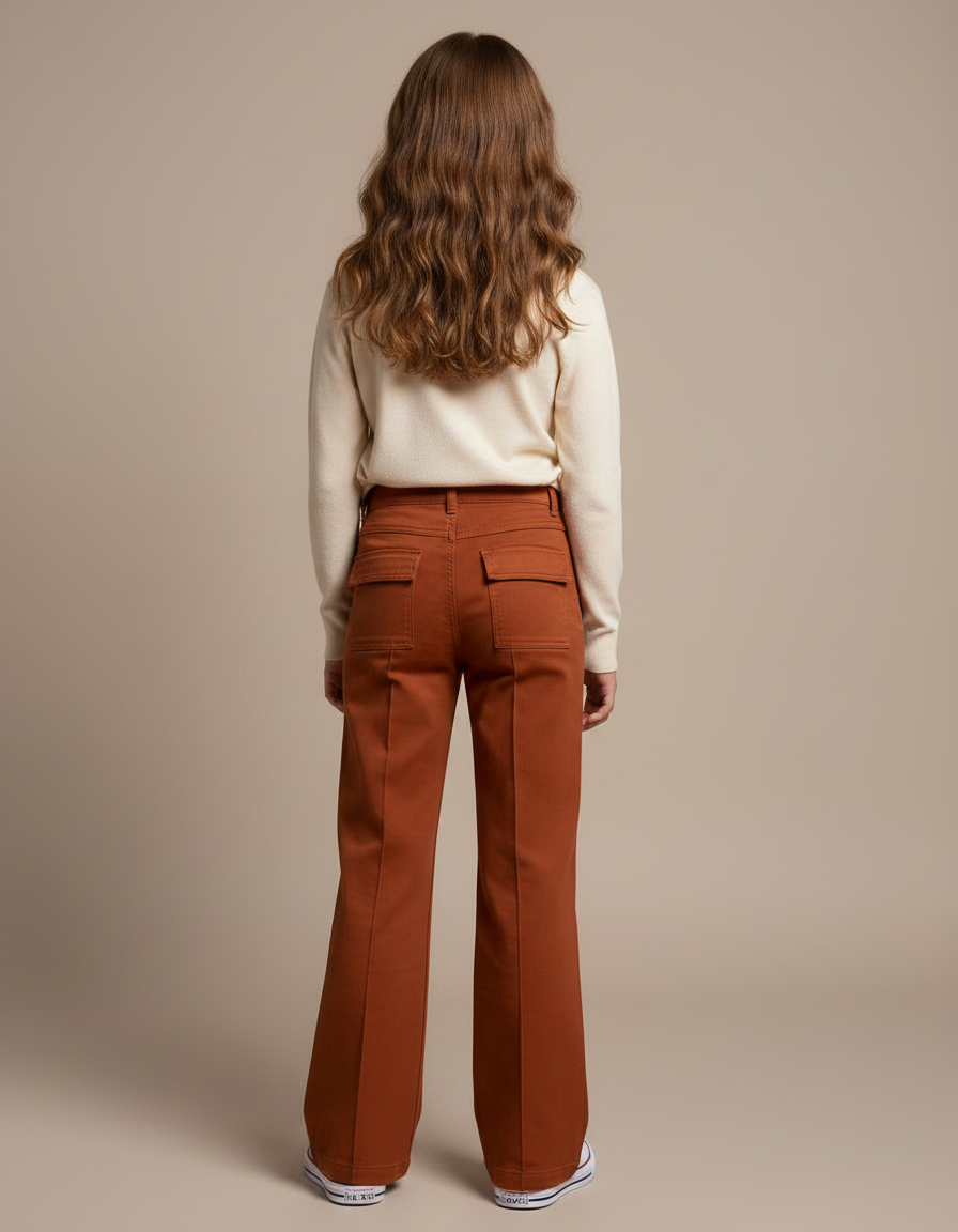 Pantalon Chino Marron Évasé Coton Enfant Décontracté - vue 2