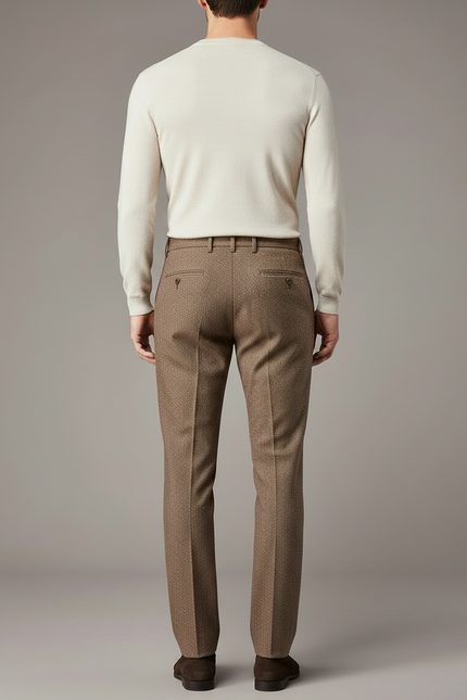 Pantalon Chino Marron Texturé Droit Élégant Homme - Tweed - vue 2