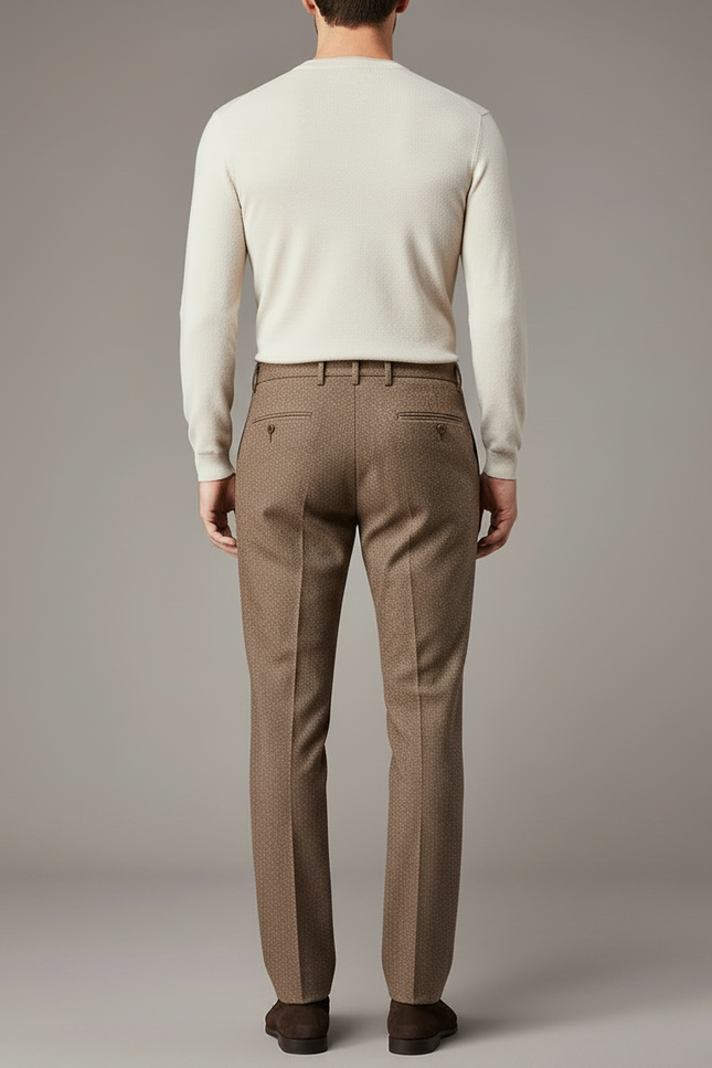 Pantalon Chino Marron Texturé Droit Élégant Homme - Tweed - vue 2