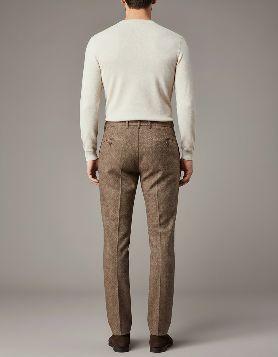 Pantalon Chino Marron Texturé Droit Élégant Homme - Tweed - vue 2