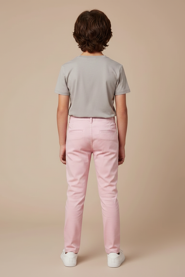 Pantalon Chino Rose Coton Slim Garçon Élégant - Gabardine - vue 2