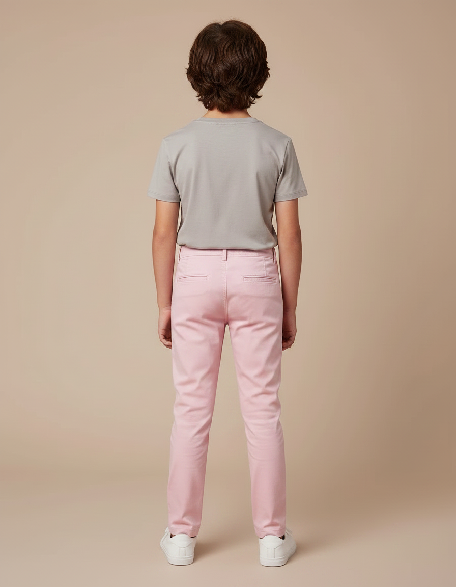 Pantalon Chino Rose Coton Slim Garçon Élégant - Gabardine - vue 2