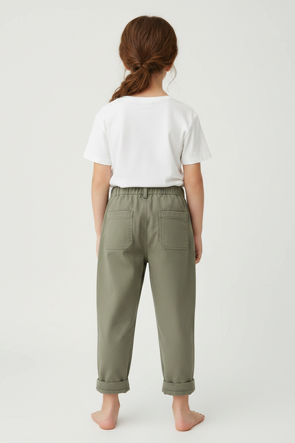 Pantalon Chino Vert Olive Coton Ample Enfant - Kaki - vue 2