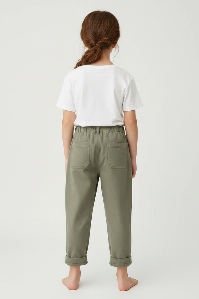 Pantalon Chino Vert Olive Coton Ample Enfant - Kaki - vue 2