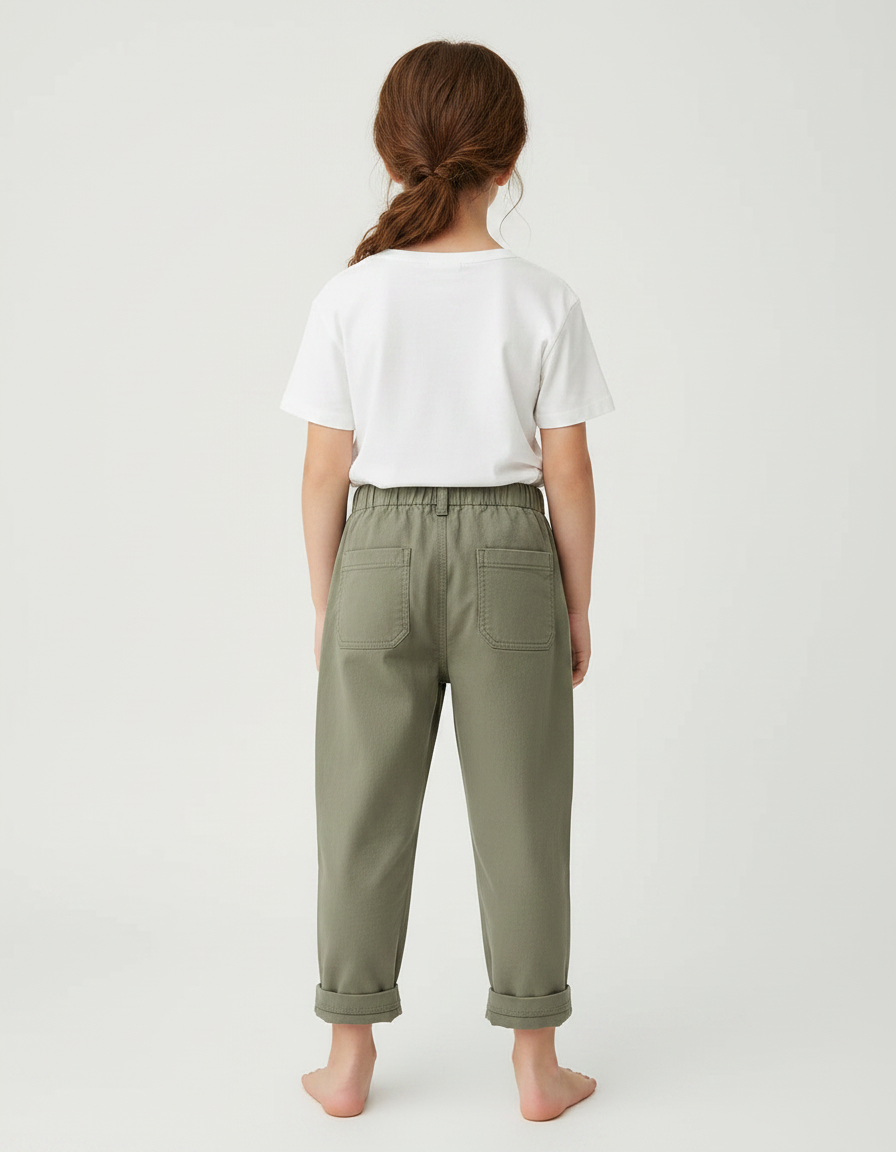 Pantalon Chino Vert Olive Coton Ample Enfant - Kaki - vue 2