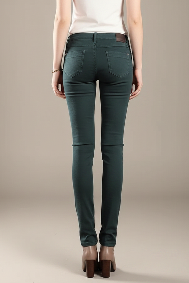 Pantalon Chino Vert Foncé Stretch Coupe Skinny Femme - Coton - vue 2