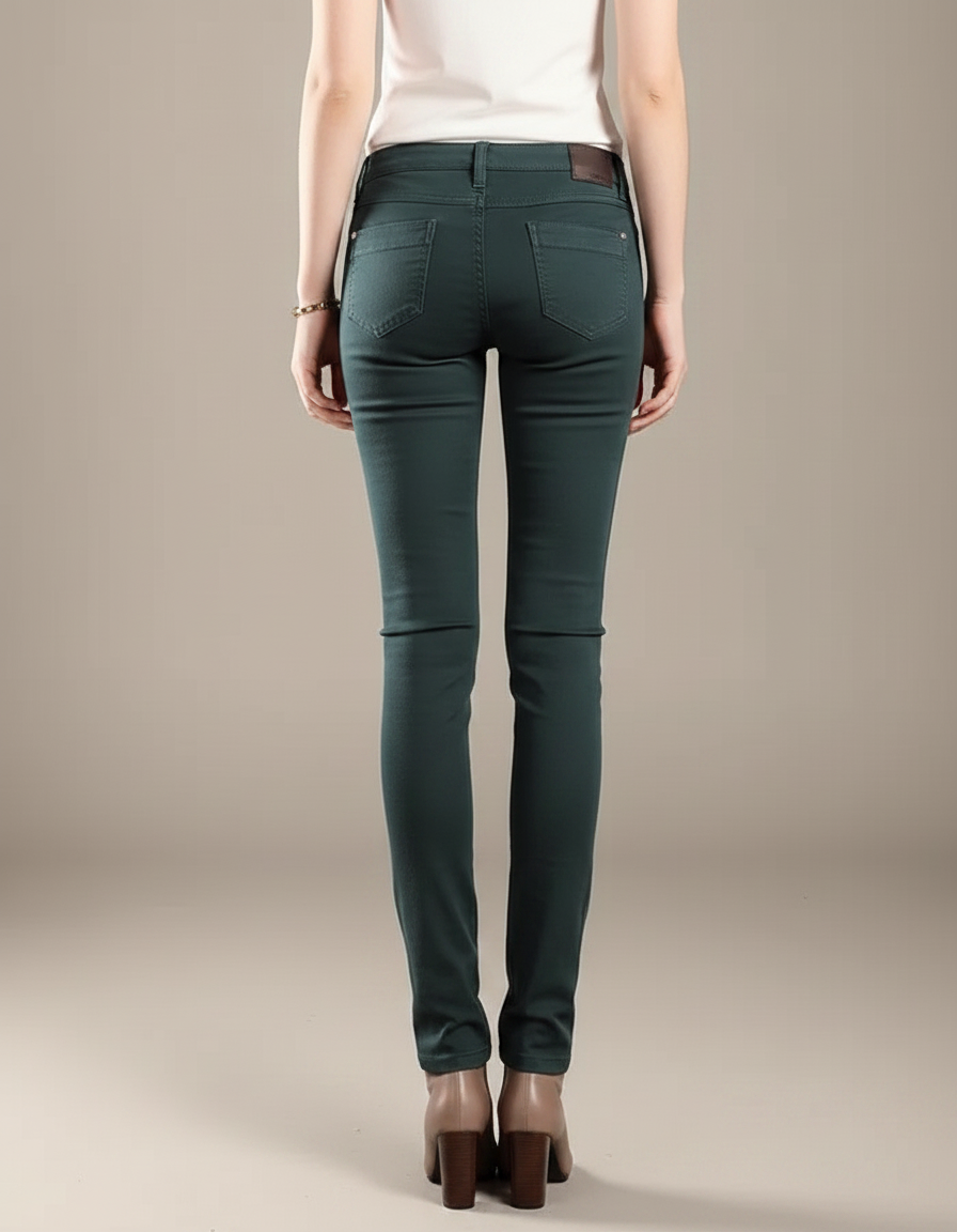 Pantalon Chino Vert Foncé Stretch Coupe Skinny Femme - Coton - vue 2