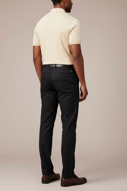Pantalon Chino Homme Noir Droit Classique Coton - vue 2