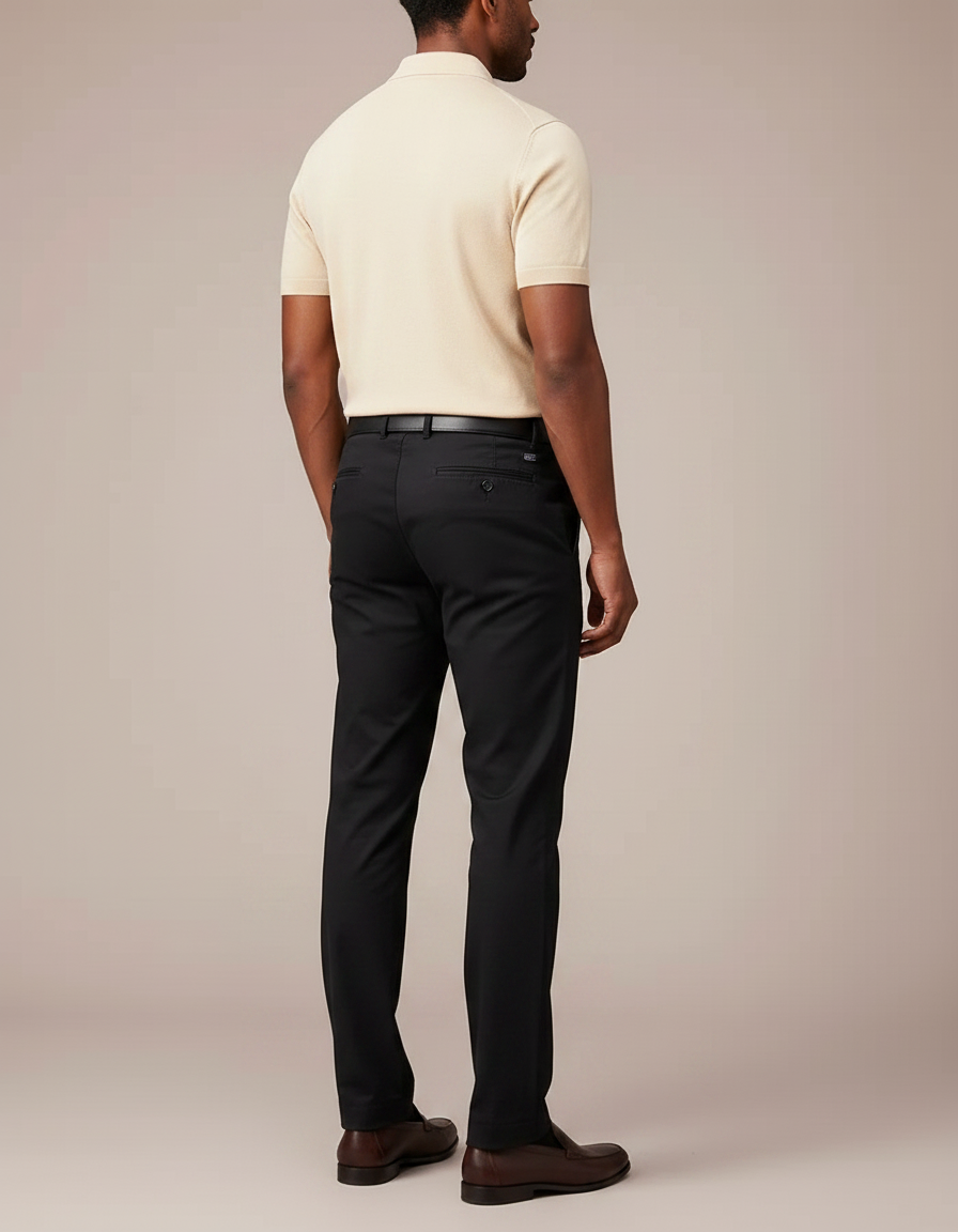 Pantalon Chino Homme Noir Droit Classique Coton - vue 2