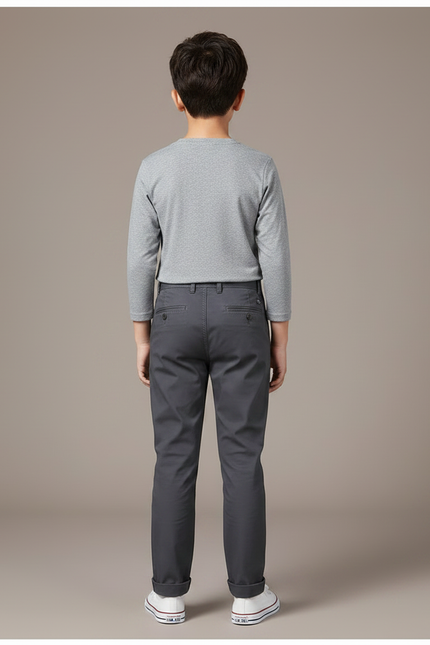 Pantalon Chino Gris Coton Droit Confortable Garçon - vue 2