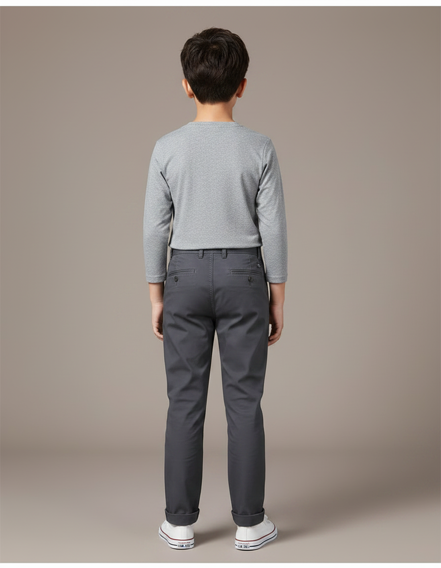 Pantalon Chino Gris Coton Droit Confortable Garçon - vue 2