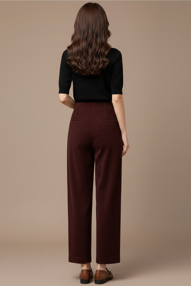 Pantalon Chino Bordeaux Velours Côtelé Ample Femme - Cordé - vue 2