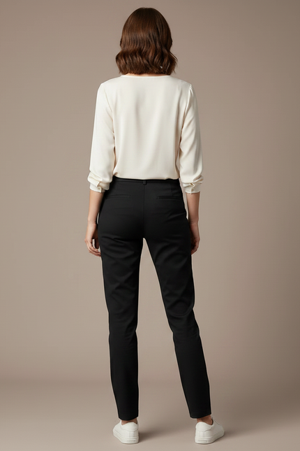 Pantalon Chino Noir Slim Femme Décontracté Élégant - Coton - vue 2