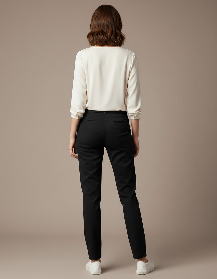 Pantalon Chino Noir Slim Femme Décontracté Élégant - Coton - vue 2