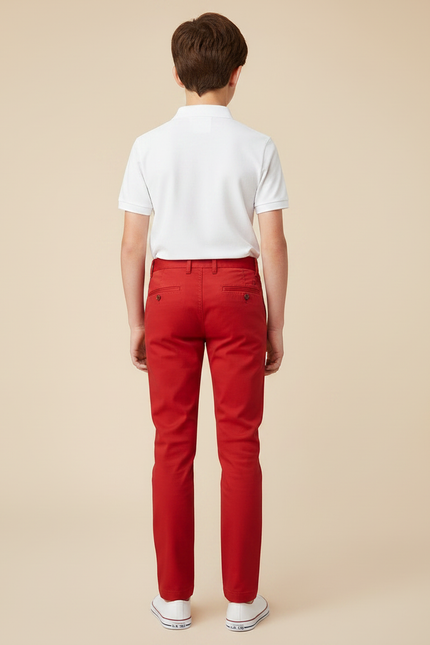 Pantalon Chino Rouge Enfant Coton Slim Élégant - vue 2