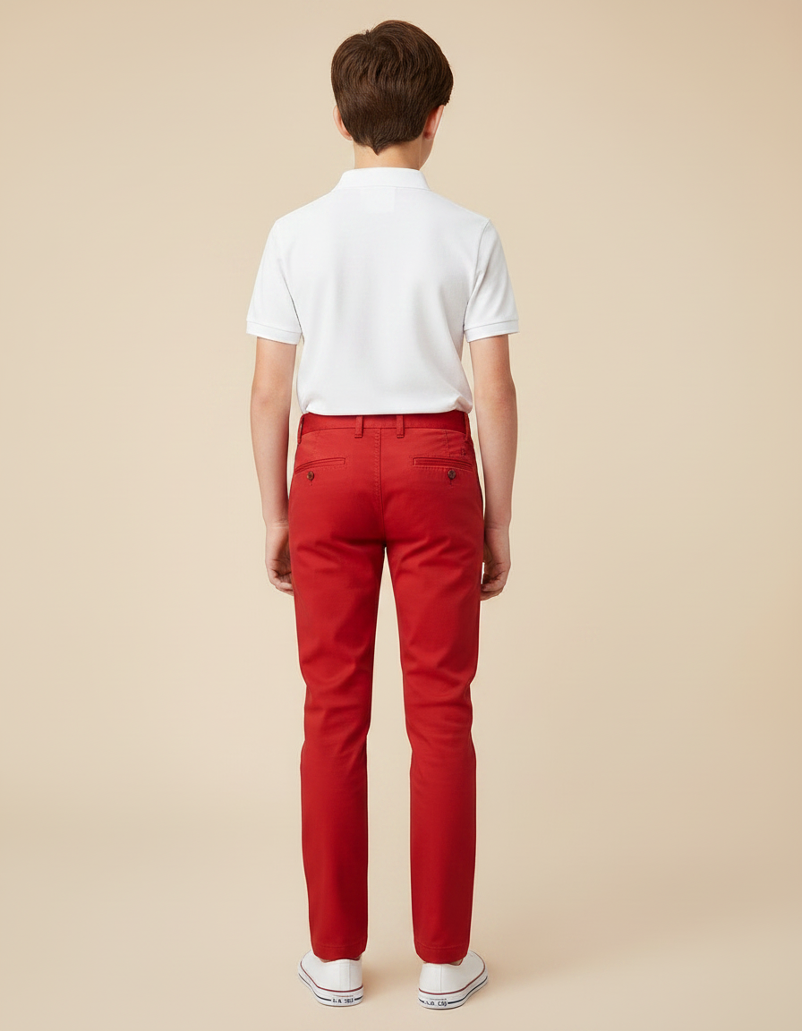 Pantalon Chino Rouge Enfant Coton Slim Élégant - vue 2