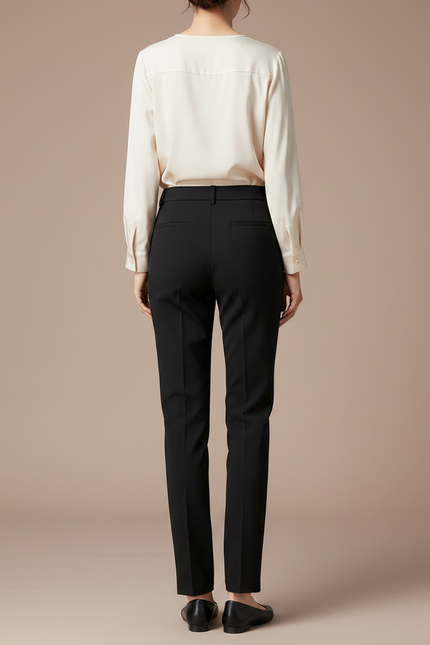 Pantalon Chino Noir Droit Taille Haute Élégant Femme - Polyester - vue 2