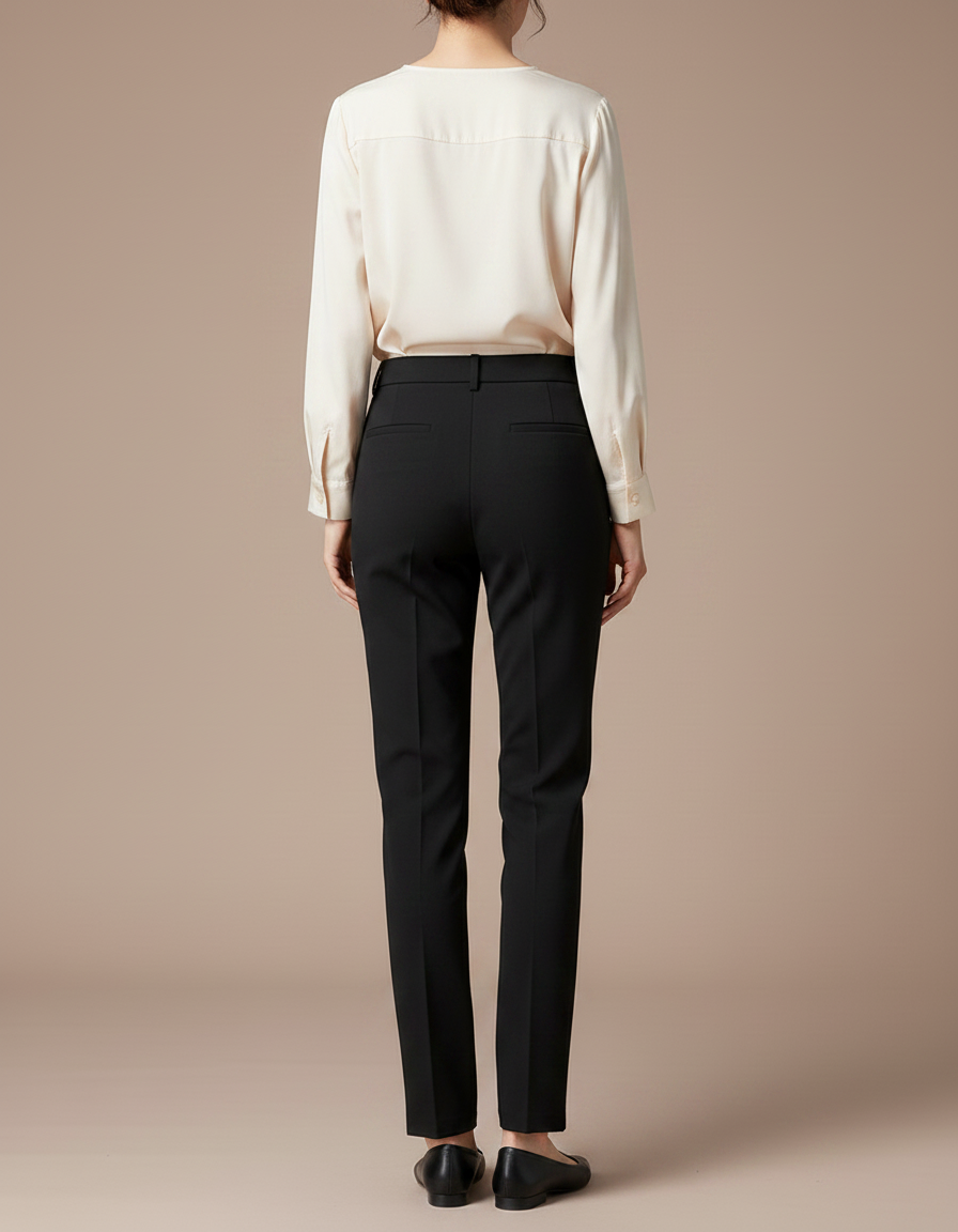 Pantalon Chino Noir Droit Taille Haute Élégant Femme - Polyester - vue 2