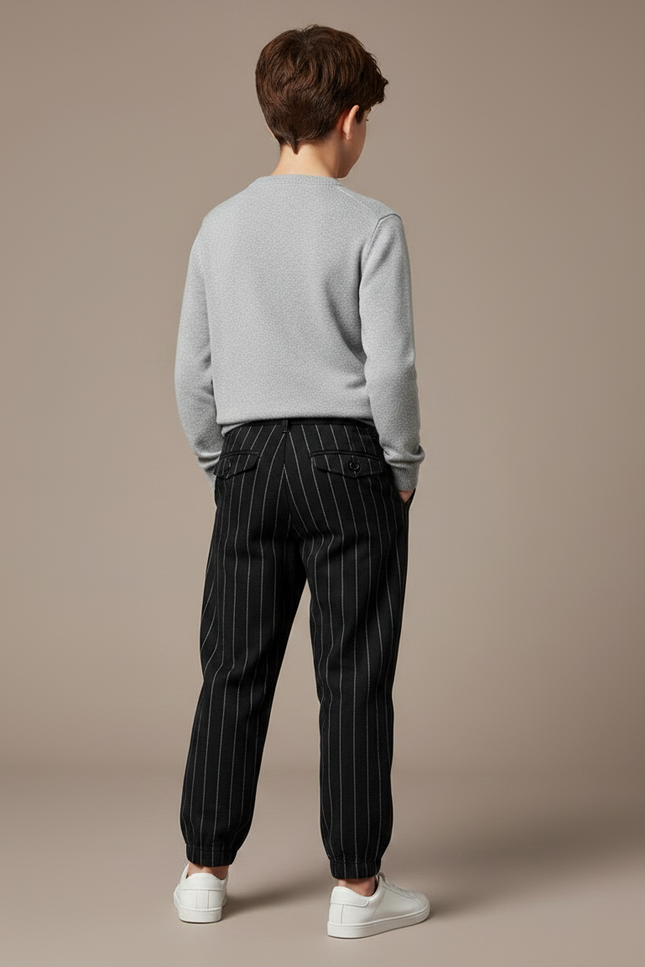 Pantalon Chino Noir Rayé Ample Cordon Enfant - Laine - vue 2