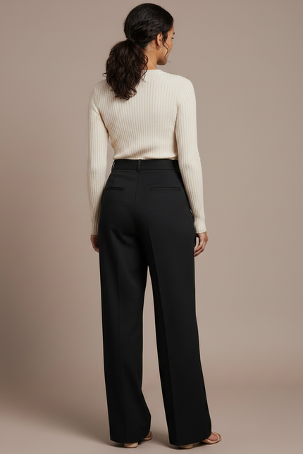 Pantalon Chino Noir Taille Haute Droit Élégant - Gabardine - vue 2
