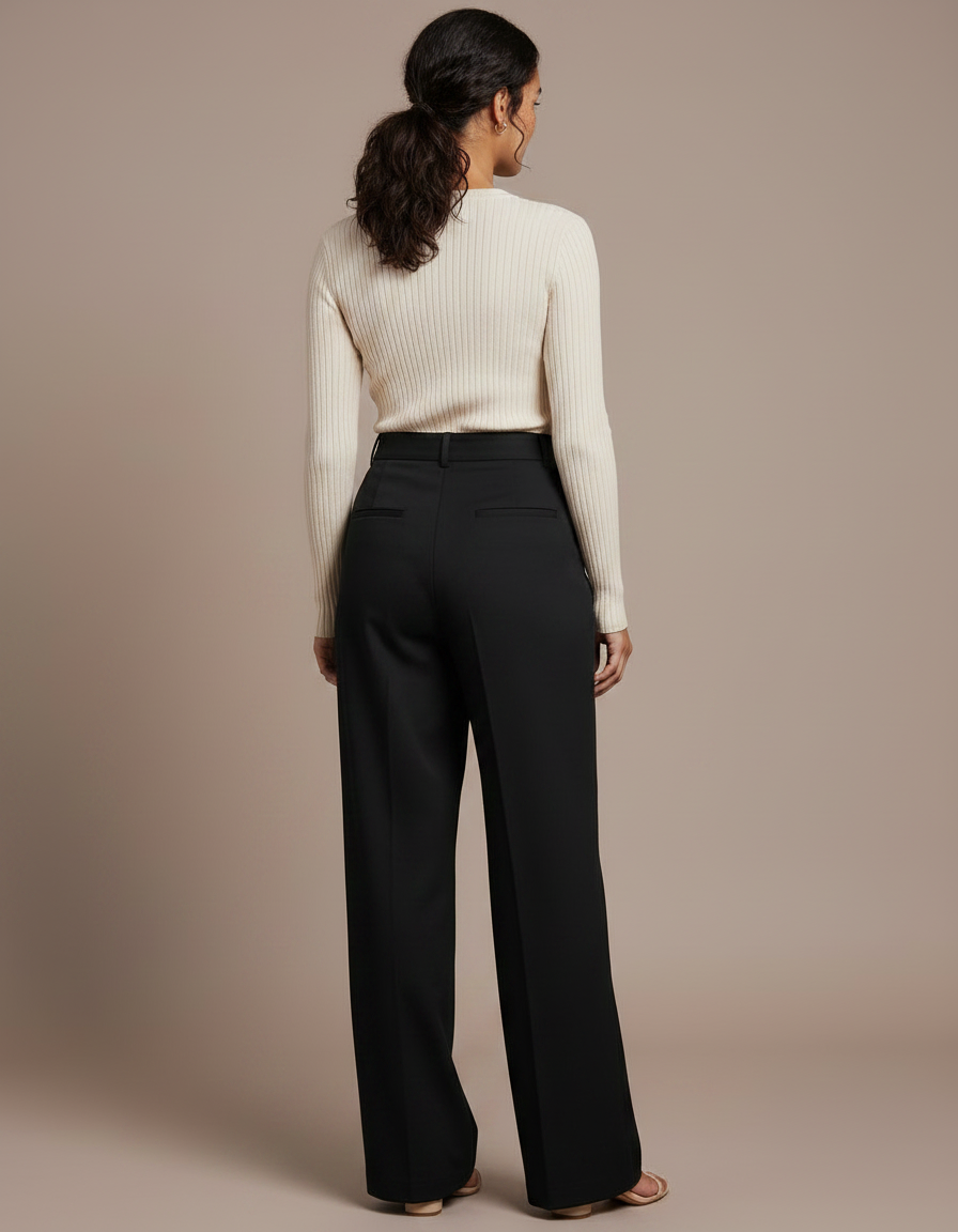 Pantalon Chino Noir Taille Haute Droit Élégant - Gabardine - vue 2