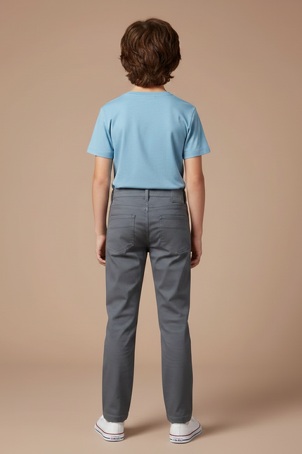 Pantalon Chino Gris Coton Droit Garçon Décontracté - vue 2