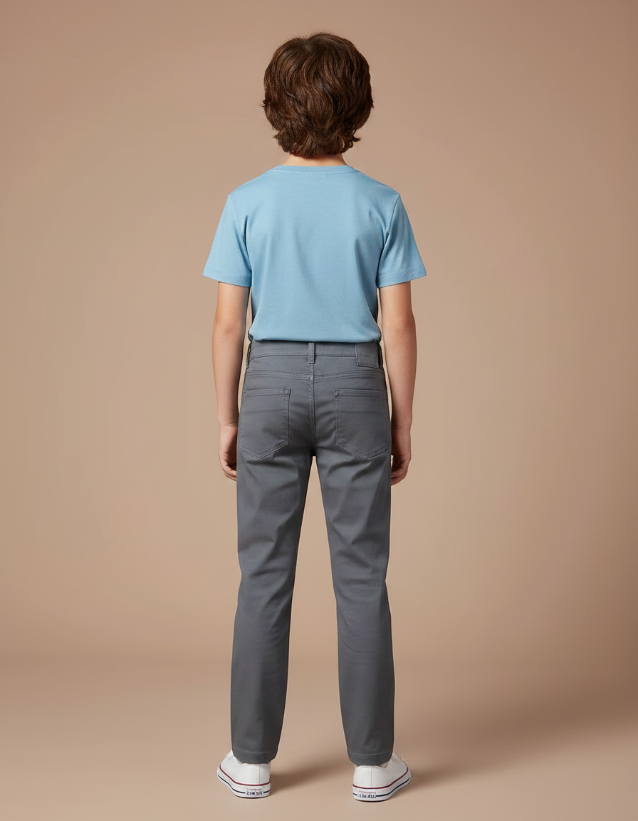 Pantalon Chino Gris Coton Droit Garçon Décontracté - vue 2