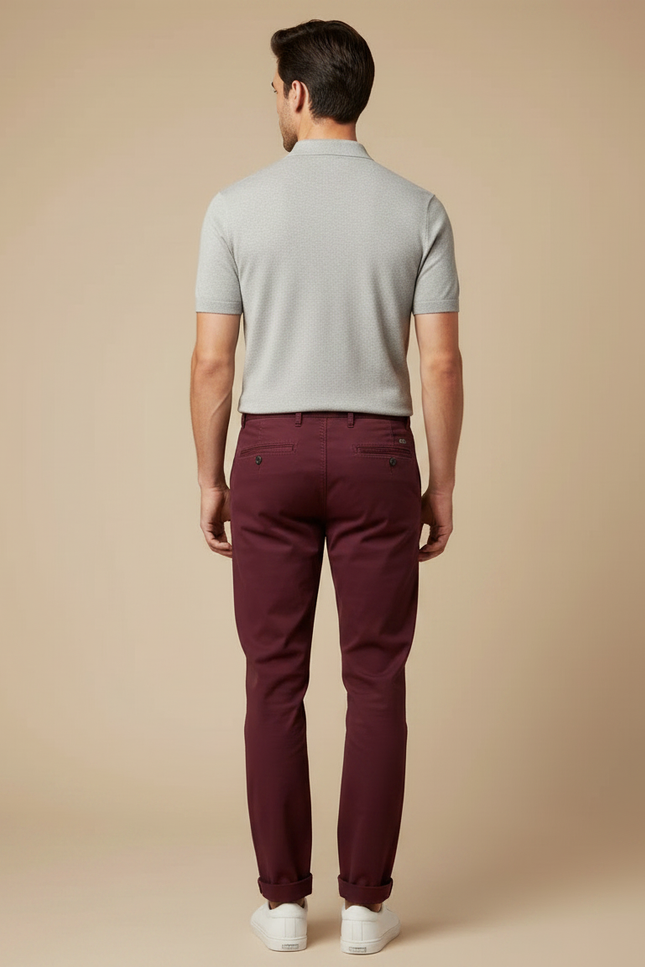 Pantalon Chino Bordeaux Coton Droit Décontracté Homme - vue 2