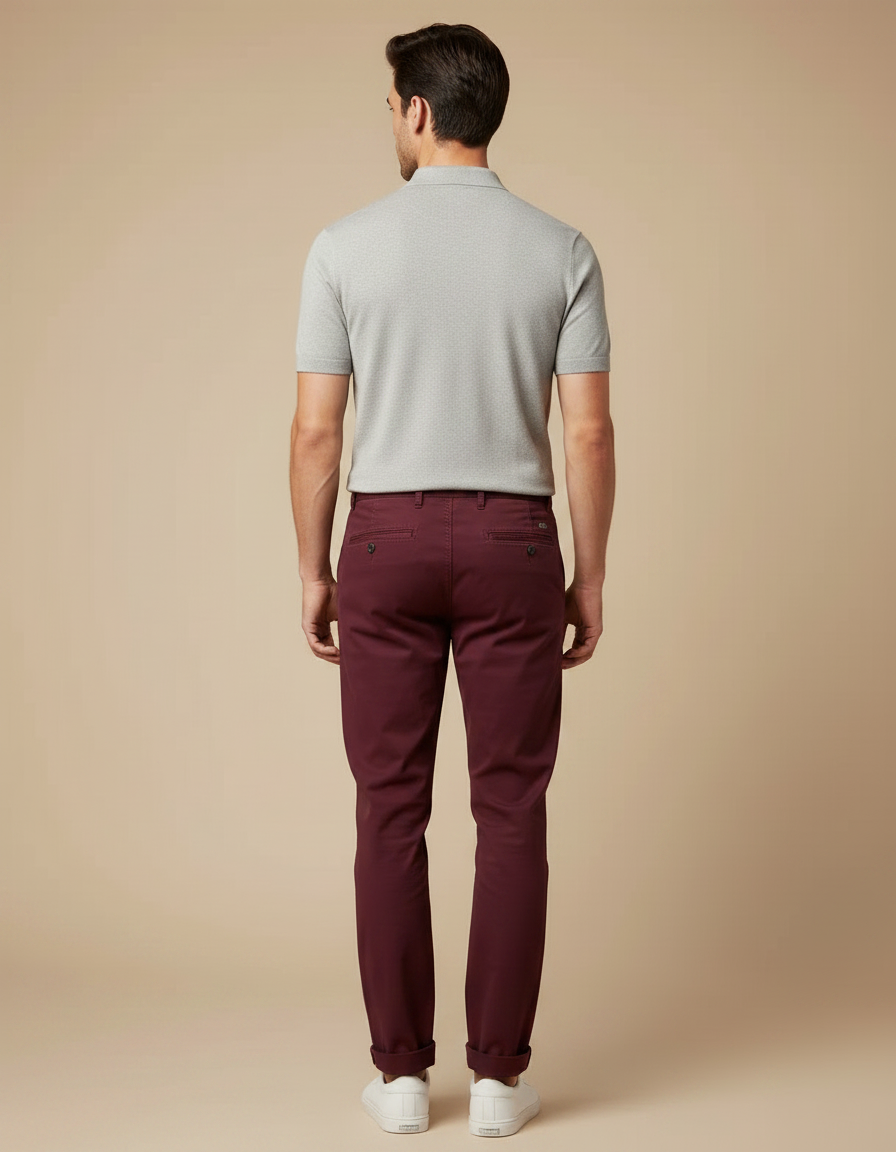 Pantalon Chino Bordeaux Coton Droit Décontracté Homme - vue 2
