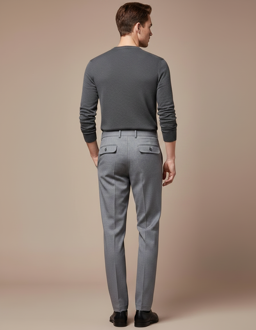Pantalon Chino Gris Plissé Taille Haute Formel Homme - Gabardine - vue 2