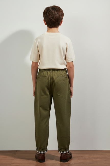 Pantalon Chino Vert Kaki Coton Décontracté Ample - Gabardine - vue 2
