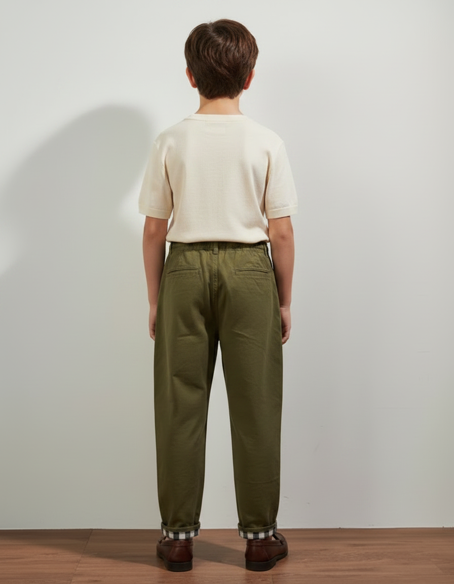 Pantalon Chino Vert Kaki Coton Décontracté Ample - Gabardine - vue 2