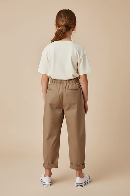 Pantalon Chino Marron Ample Coton Élastique Enfant - vue 2