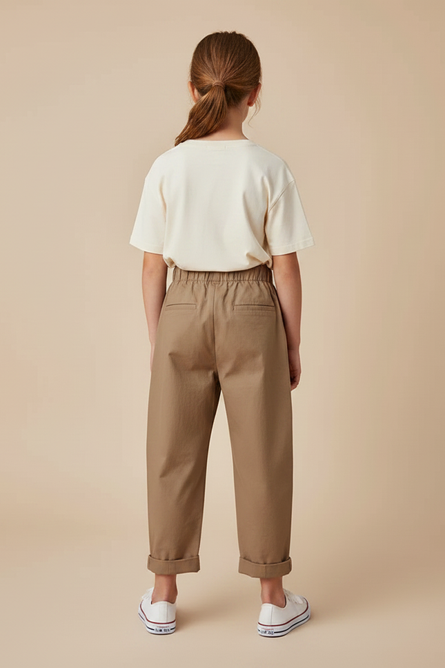 Pantalon Chino Marron Ample Coton Élastique Enfant - vue 2