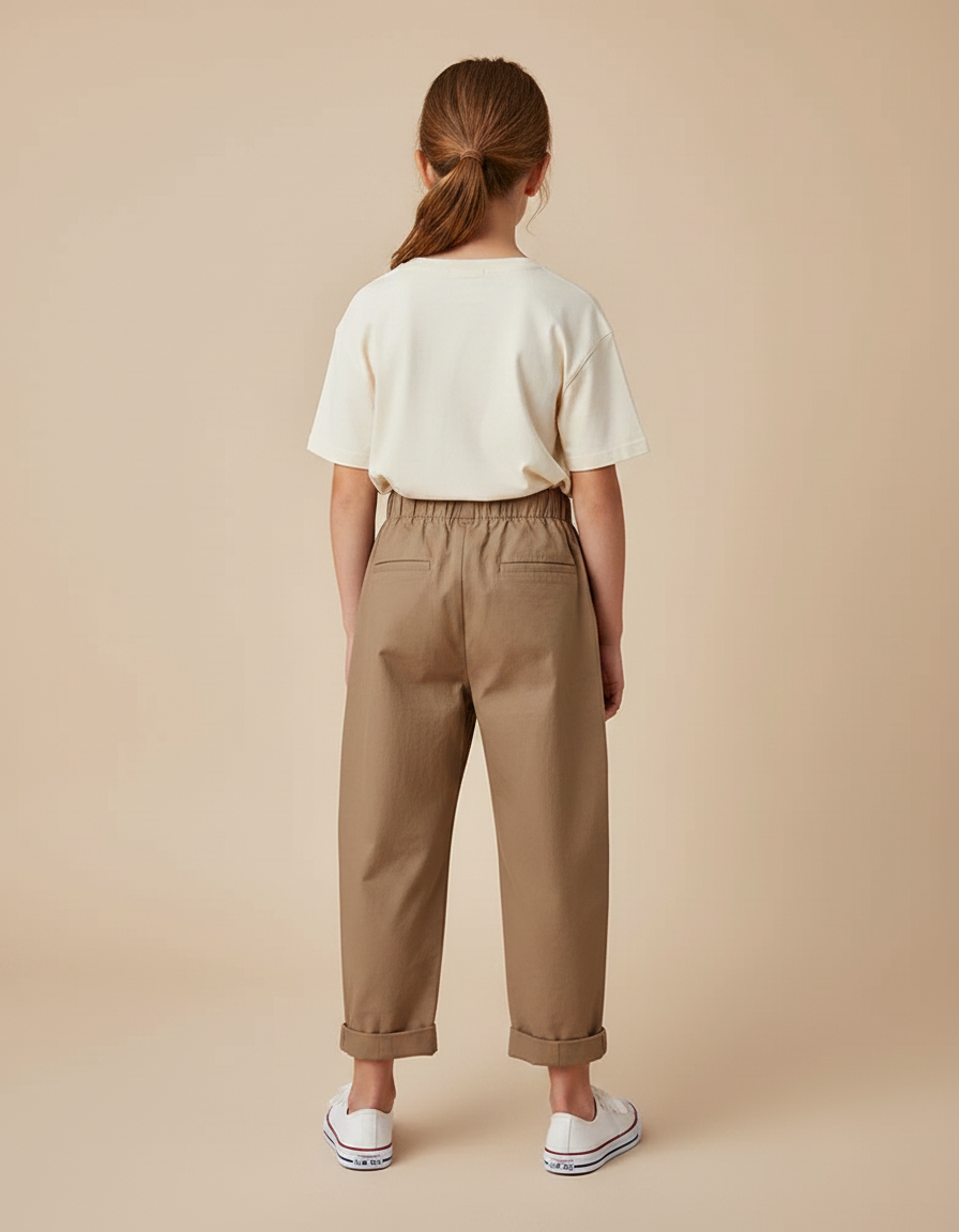 Pantalon Chino Marron Ample Coton Élastique Enfant - vue 2