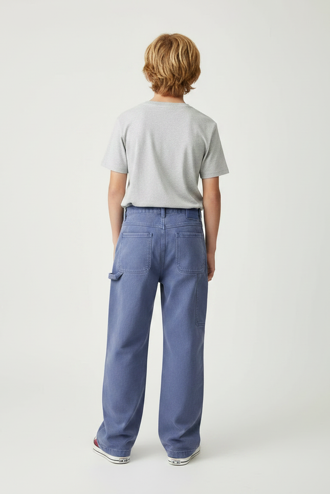 Pantalon Chino Bleu Ample Brodé Décontracté Garçon - Toile - vue 2