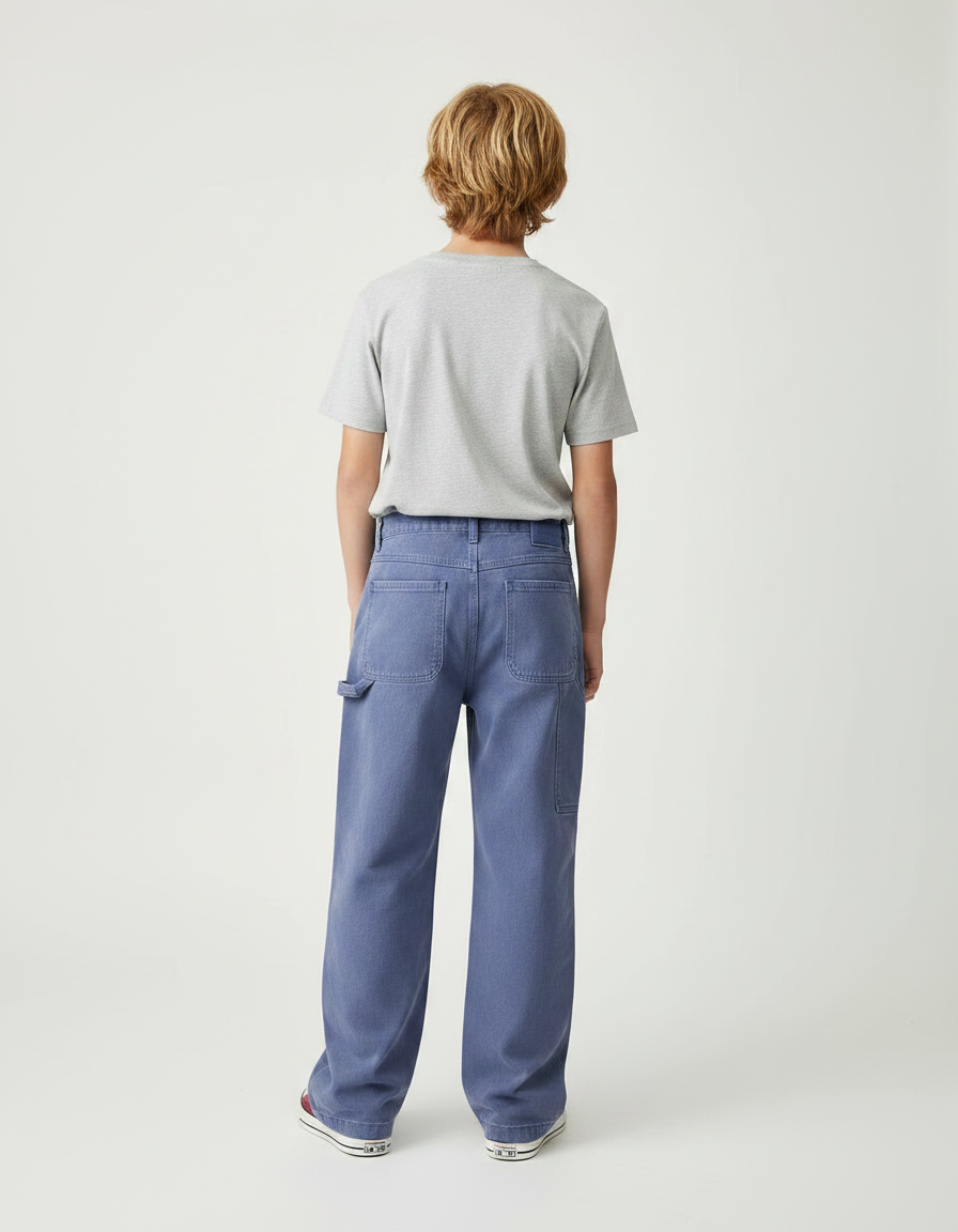 Pantalon Chino Bleu Ample Brodé Décontracté Garçon - Toile - vue 2