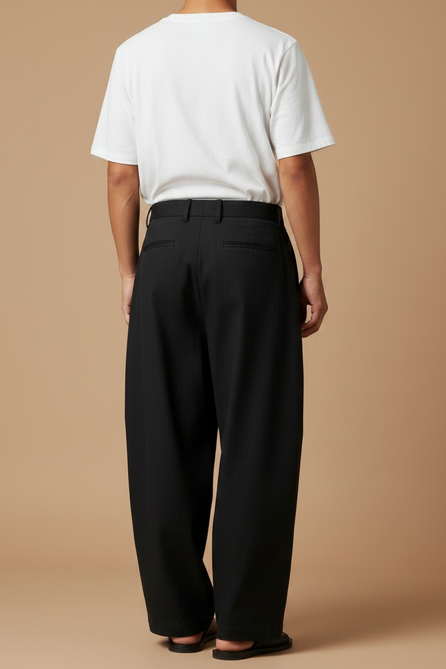 Pantalon Chino Noir Ample Plissé Décontracté Urbain - Coton - vue 2